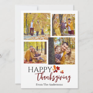 Floral Modern Monogram thanksgiving family photo Holiday Card