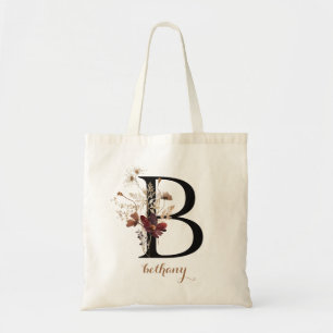 Floral Modern Personalized Monogram Letter "B" Tote Bag