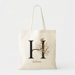 Floral Modern Personalized Monogram Letter "H" Tote Bag