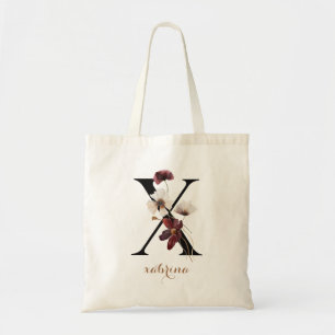 Floral Modern Personalized Monogram Letter "X" Tote Bag