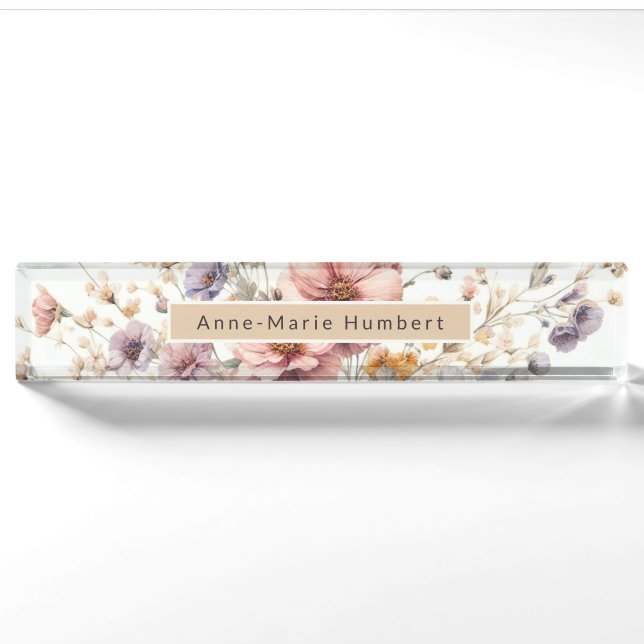 Floral modern pink girly elegant stylish nameplate (Front)