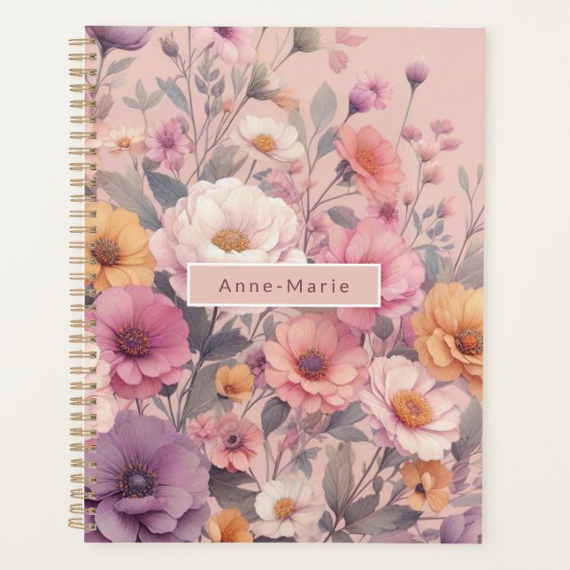 Floral modern rose pink girly elegant stylish  planner (Front)