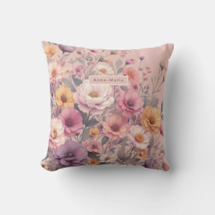 Floral modern rose pink girly elegant stylish  throw pillow