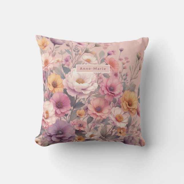 Floral modern rose pink girly elegant stylish  throw pillow (Front)