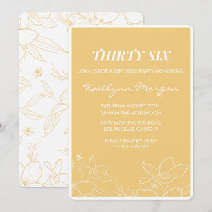 Floral Modern Yellow 36th birthday invitations 