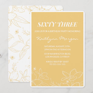 Floral Modern Yellow 63rd birthday invitations 