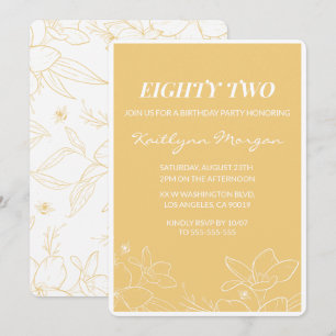 Floral Modern Yellow 82nd birthday invitations