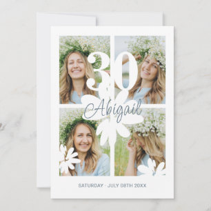 Floral moderne 4 Photo 30th Birthday Invitation
