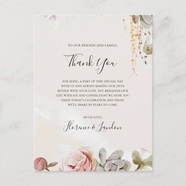 Floral moderne | Carte de réception Merci en marbr (Devant)