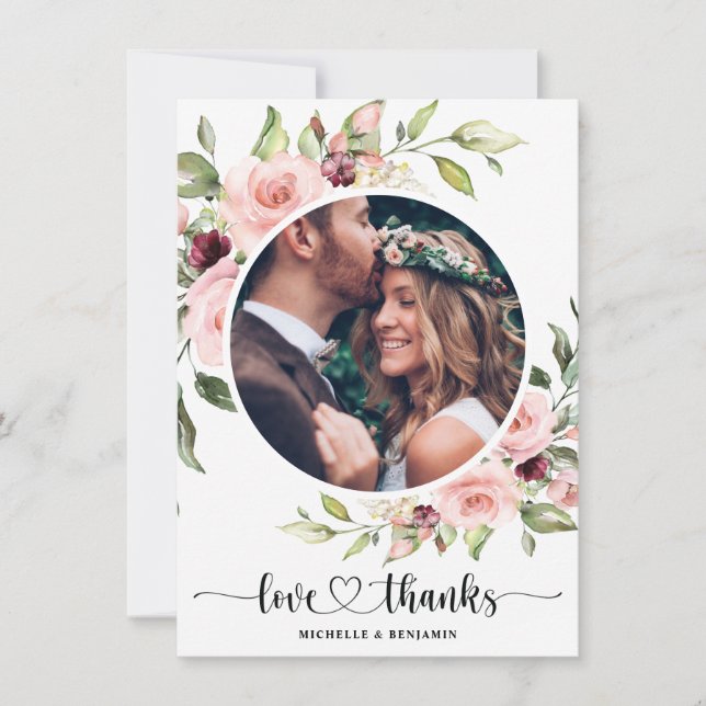 Floral Moderne élégant mariage Merci Carte photo (Devant)