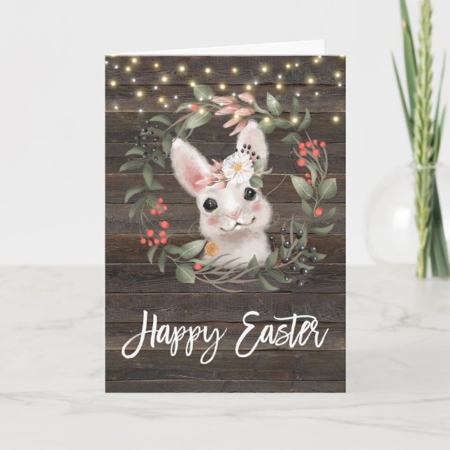 floral moderne Happy Carte de Pâques mignon lapin (Devant)