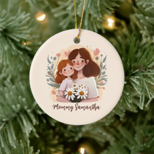 Floral Mom and Daughter Vibrant Background Ceramic Ornament