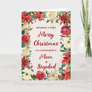 Floral Mom and Stepdad Merry Christmas Card