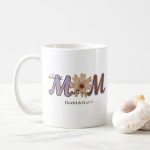 Floral MOM Custom Name Elegant Lettering Design Coffee Mug