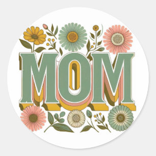 Floral MOM Retro Typography – Mother's Day Shirt Classic Round Sticker