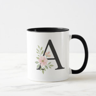 Floral Monogram A Mug – Elegant Letter A with Soft