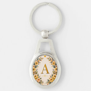 Floral Monogram A Personalized Keychain