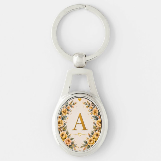 Floral Monogram A Personalized Keychain (Front)