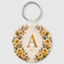Floral Monogram A Personalized Keychain