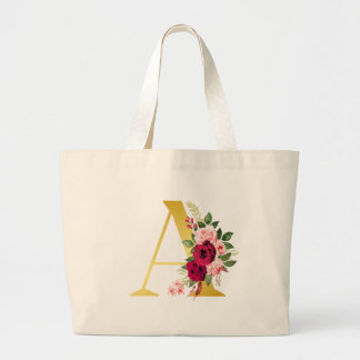 Floral Monogram "A" Tote Bag