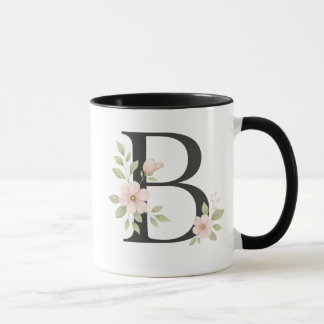 Floral Monogram B Mug – Elegant Letter B with Soft