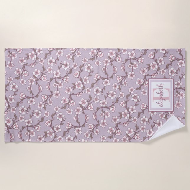 Floral Monogram Beach Towel – Personalized Summer  (Front)