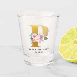 Floral Monogram Birthday Personalized Name Shot Glass