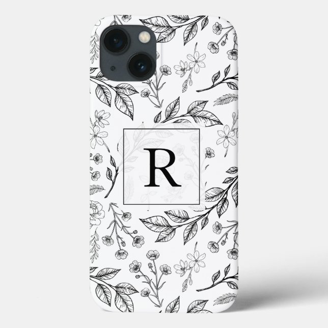 Floral Monogram Black White Case-Mate iPhone Case (Back)