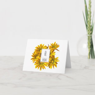 Floral Monogram Blank Note Card Gazania Flowers