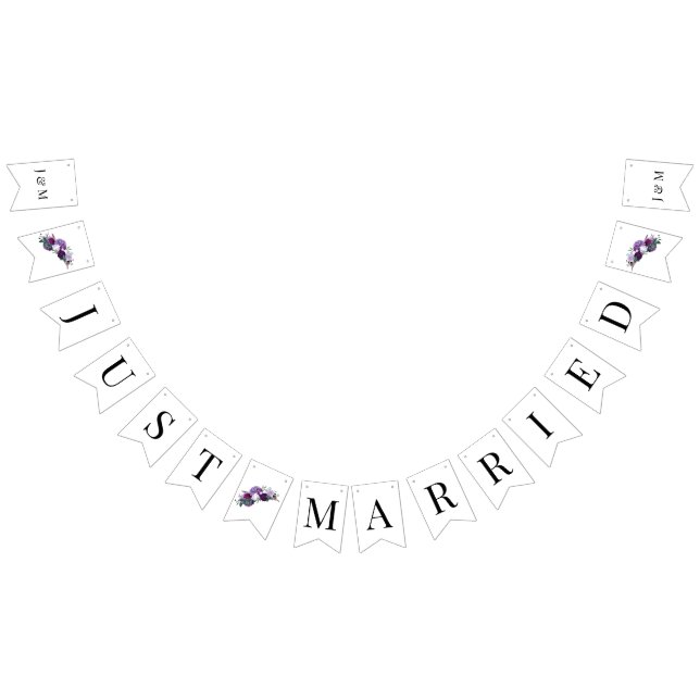 Floral Monogram Botanical Script Purple Wedding Bunting Flags (All)