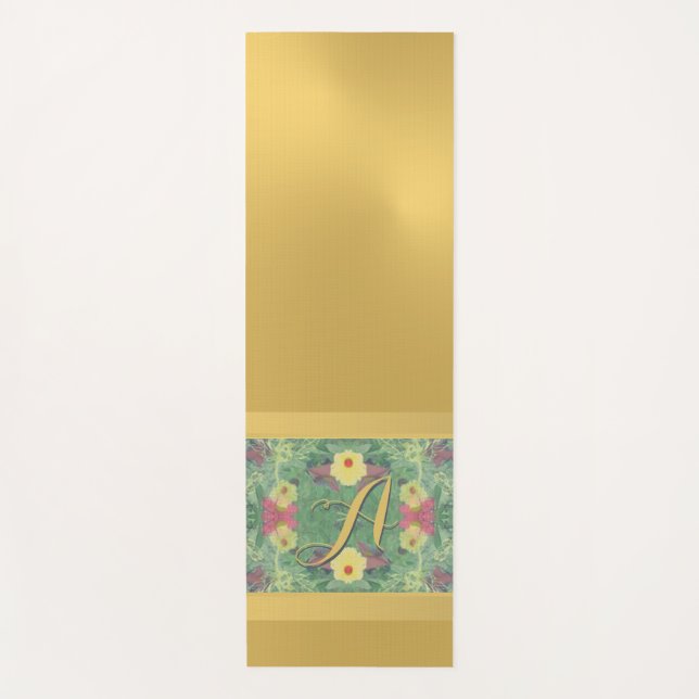Floral Monogram Brass Colour Yoga Mat (Front)