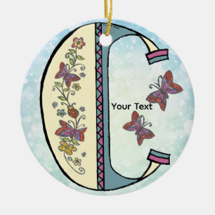 floral Monogram C Ceramic Ornament