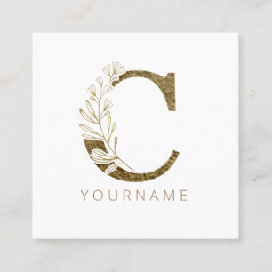 Floral Monogram C Elegant Gold Foliage Square Business Card