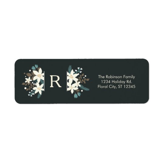 Floral Monogram Christmas Address Label