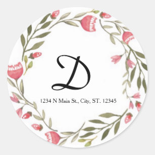 Floral Monogram Classic Round Sticker
