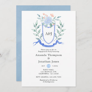 Floral Monogram Crest Engagement Party Invitation