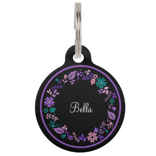 Floral Monogram Cute Dog Cat ID Tags
