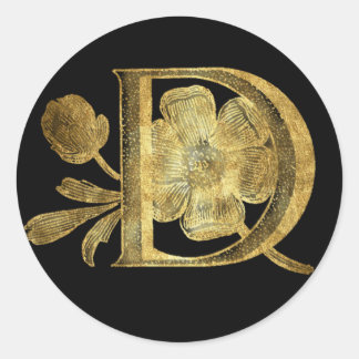 Floral Monogram D Classic Round Sticker