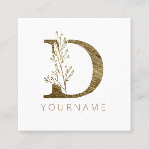 Floral Monogram D Elegant Gold Foliage Square Business Card