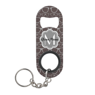 Floral Monogram Dark Nerd Glasses Pattern Mini Bottle Opener
