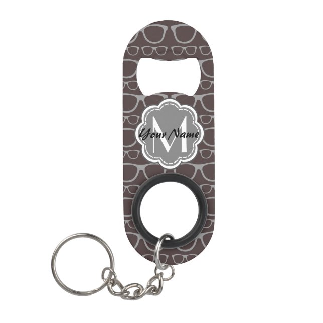 Floral Monogram Dark Nerd Glasses Pattern Mini Bottle Opener (Front)