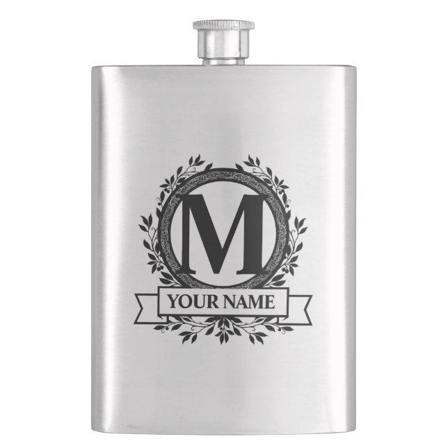 Floral Monogram Design Hip Flask (Front)