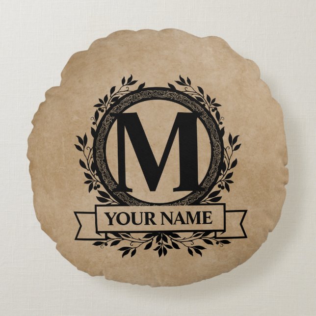 Floral Monogram Design Round Pillow (Front)