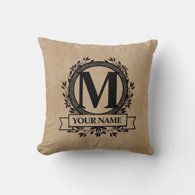 Floral Monogram Design Throw Pillow (Front)