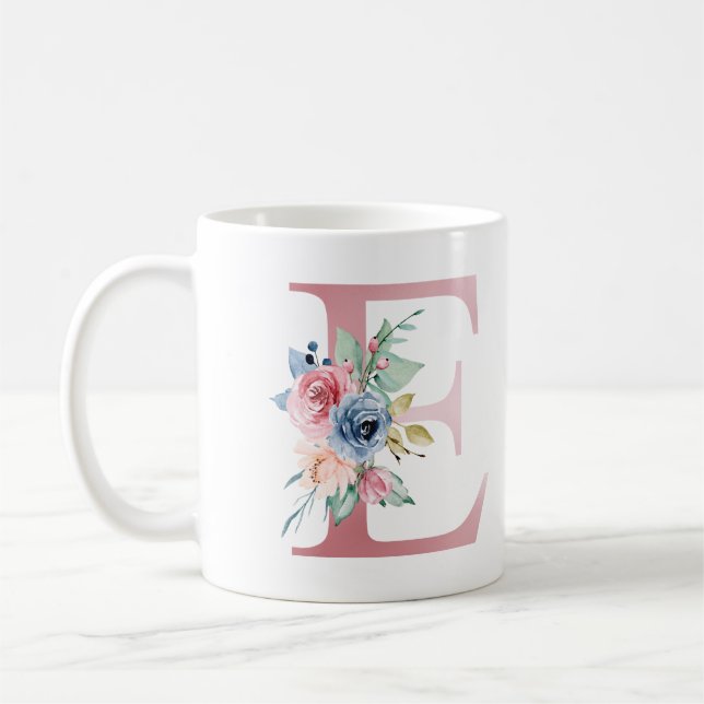 Floral Monogram E Mug (Left)