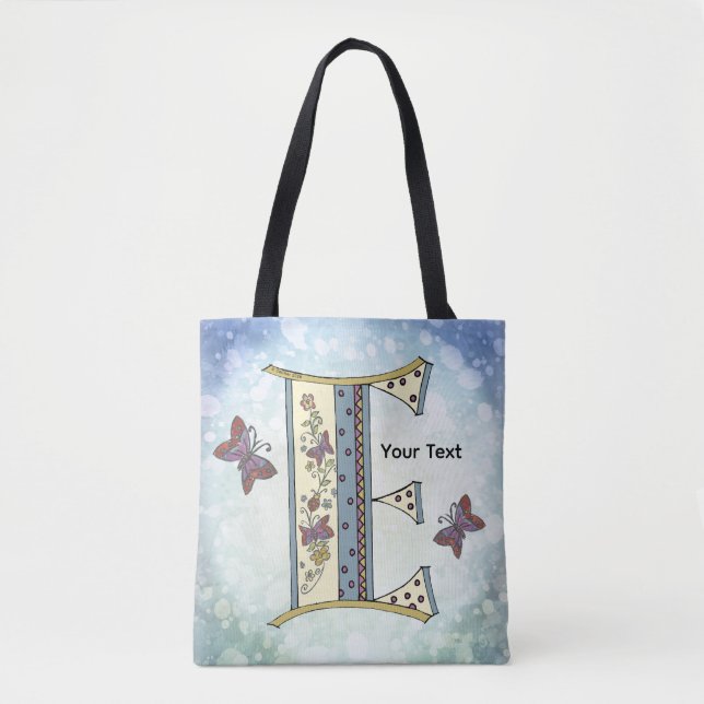 floral Monogram E Tote Bag (Front)