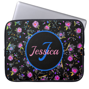 Floral Monogram Elegant Personalized  Laptop Sleeve