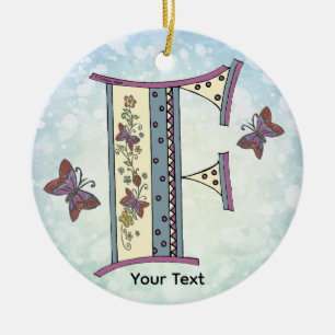 floral Monogram F Ceramic Ornament