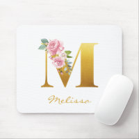 Floral Monogram Faux Gold Name Initial Personalize
