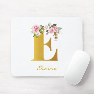 Floral Monogram Faux Gold Name Initial Personalize Mouse Pad